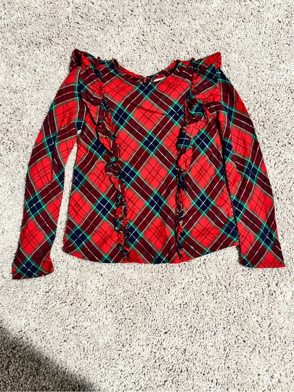 Girls Red Plaid Ruffle Long-Sleeve Top